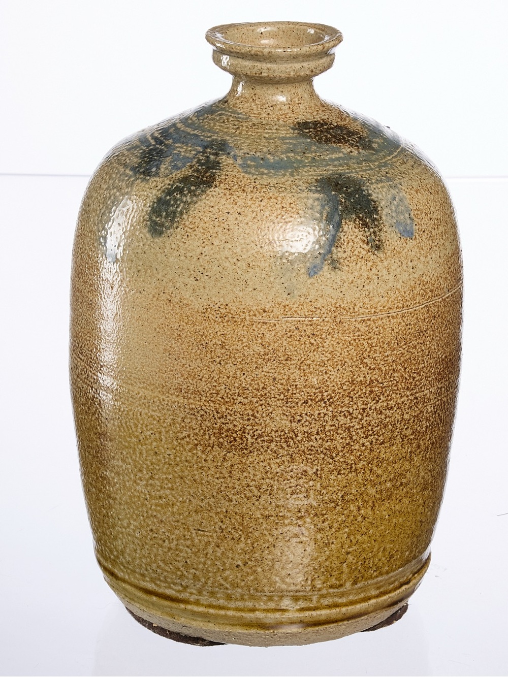 Handmade Glazed Stoneware Decorative Vase - Tan with Blue Accents